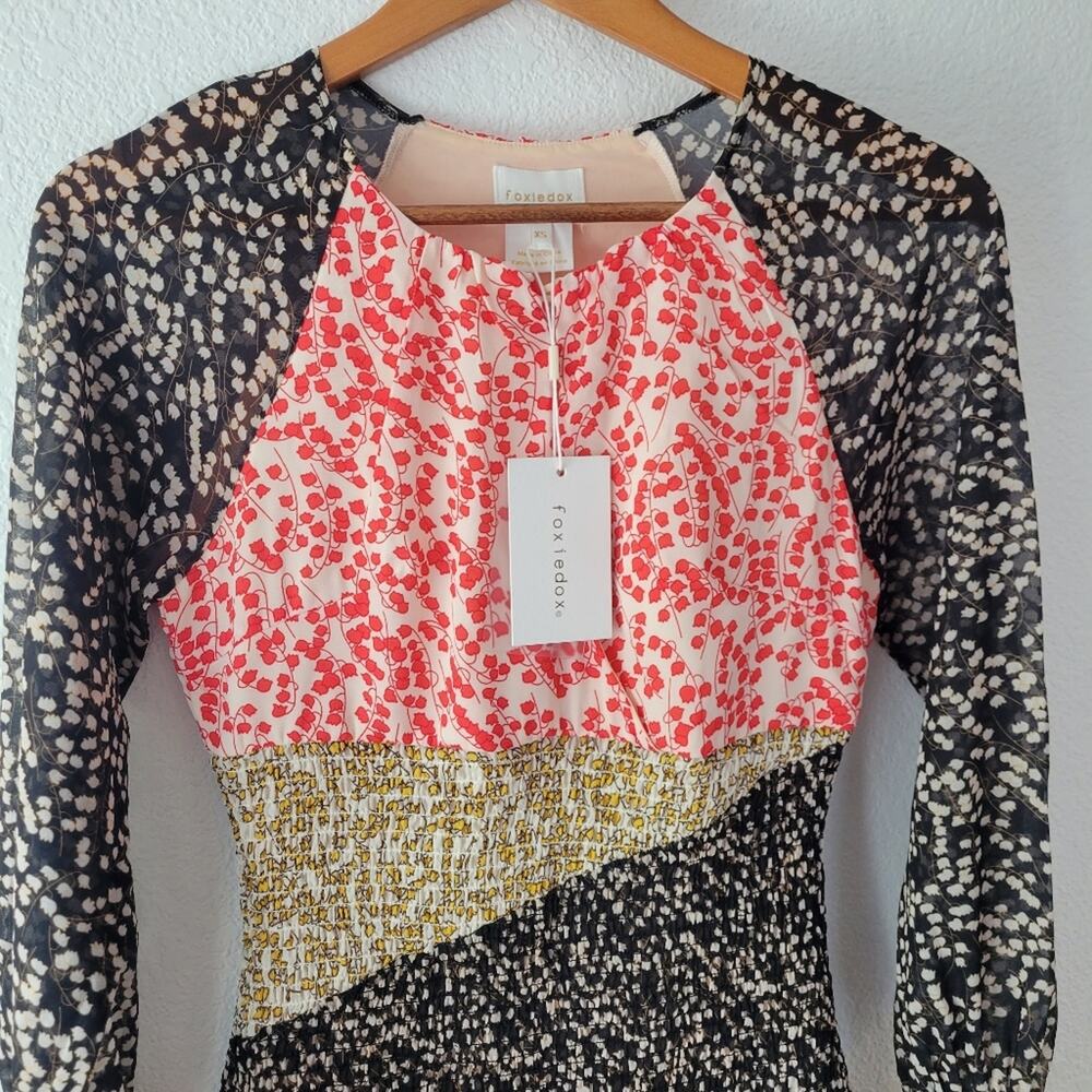Foxiedox Long Sleeve Smocked Keyhole Floral Mini Dress Size XS NWT - Picture 6 of 10